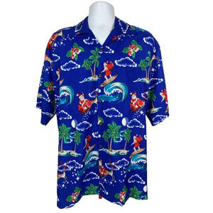 Alvish Mens 2XL Surfing Santa Christmas Aloha Hawaiian Button Down Shirt
